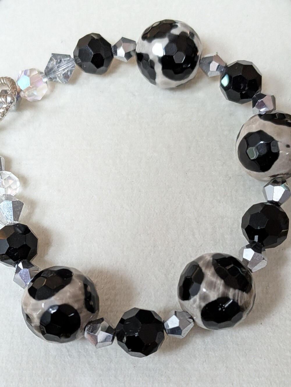 Glass and Crystal Toggle Clasp Bracelet
